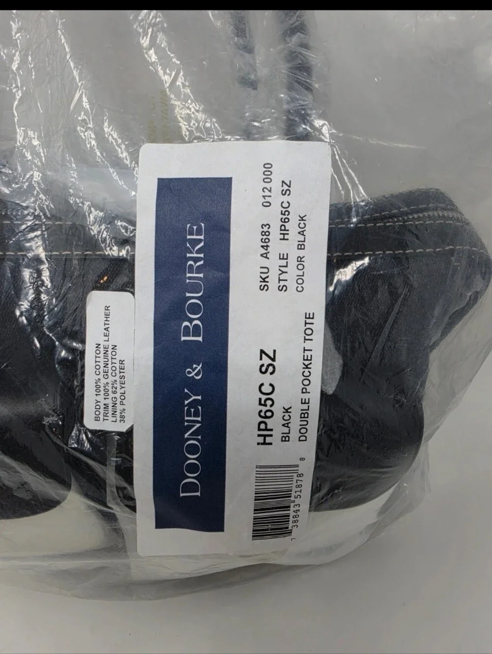 NWT Y2K Dooney & Bourke Black Denim Leather Double Pocket Tote Bag SZ Wristlet